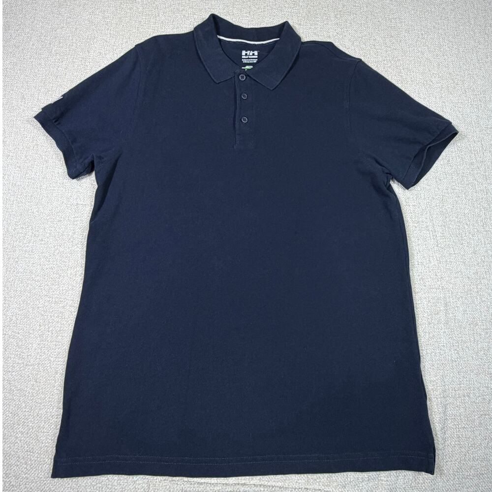 Helly Hansen Men Large Blue 3 Button Short Sleeve Polo Shirt Performance Wear